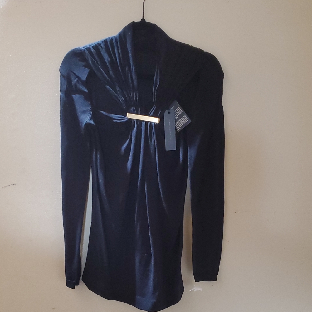 Sz M NWT Barbara Bui Elegant Black Long Sleeve Fine Knit Top